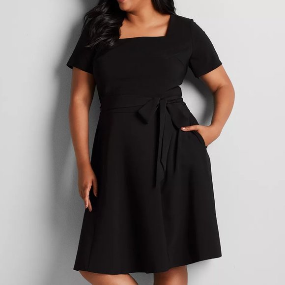 Lane Bryant Dresses & Skirts - NWT Lane Bryant Black Lena Square Neck Pockets Fit and Flare Plus Size Dress